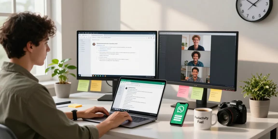 Engaging workspace with WhatsApp網頁版 displayed on laptop, showcasing modern communication.