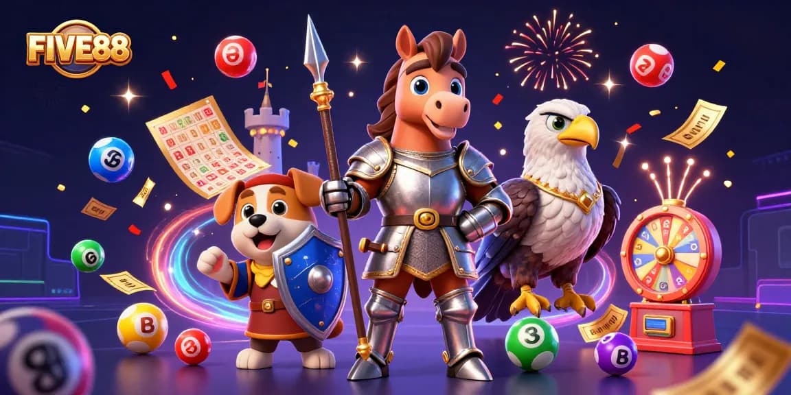 Enjoy thrilling gambling adventures with FIVE88 in a vibrant 3D casino illustration.