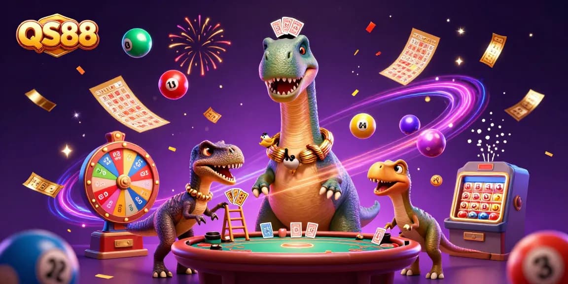 Experience thrilling gameplay at QS88 casino amidst vibrant celebrations and engaging characters.