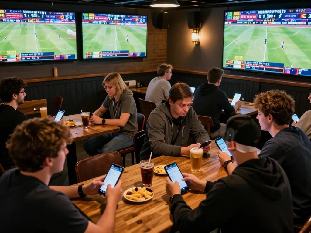 Sports enthusiasts engaging in live betting at 99ok, capturing the dynamic atmosphere and excitement of wagering.