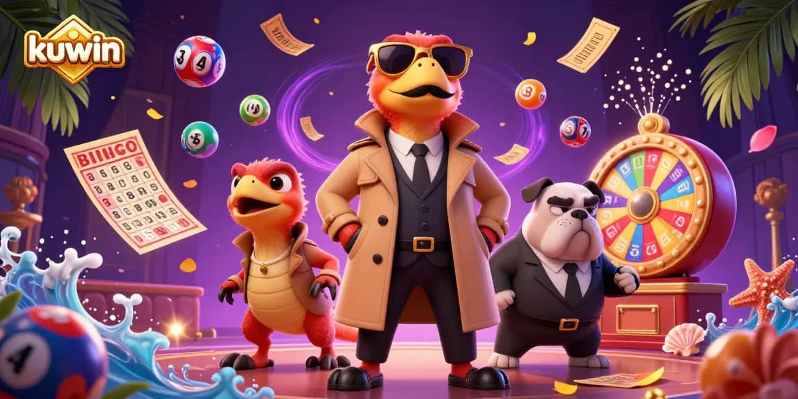 Join the kuwin adventure as colorful lottery balls bounce amidst 3D raptors in a casino scene.