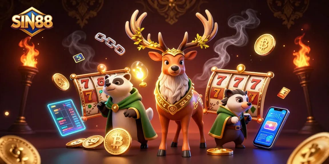 SIN88 players enjoy rich slot experiences with vibrant symbols and crypto elements.
