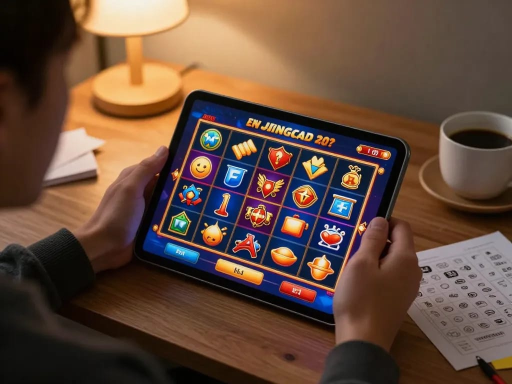 Player actively enjoying raja slot game on tablet in cozy home setting