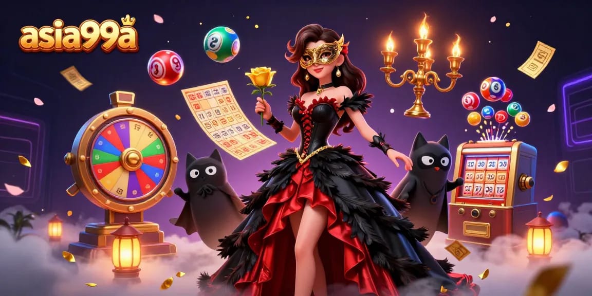 Experience the thrilling atmosphere at asia99a with vibrant lottery elements and glamorous characters.