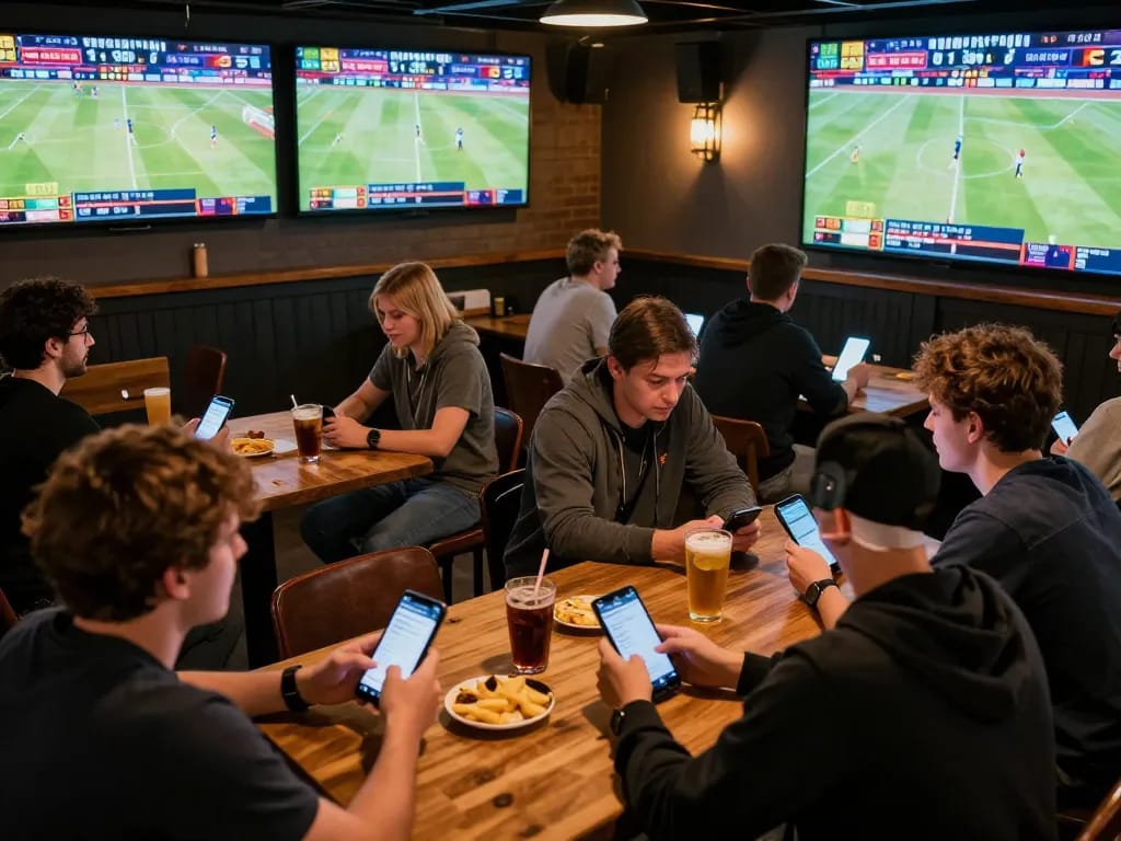 Sports enthusiasts engaging in live betting at 99ok, capturing the dynamic atmosphere and excitement of wagering.