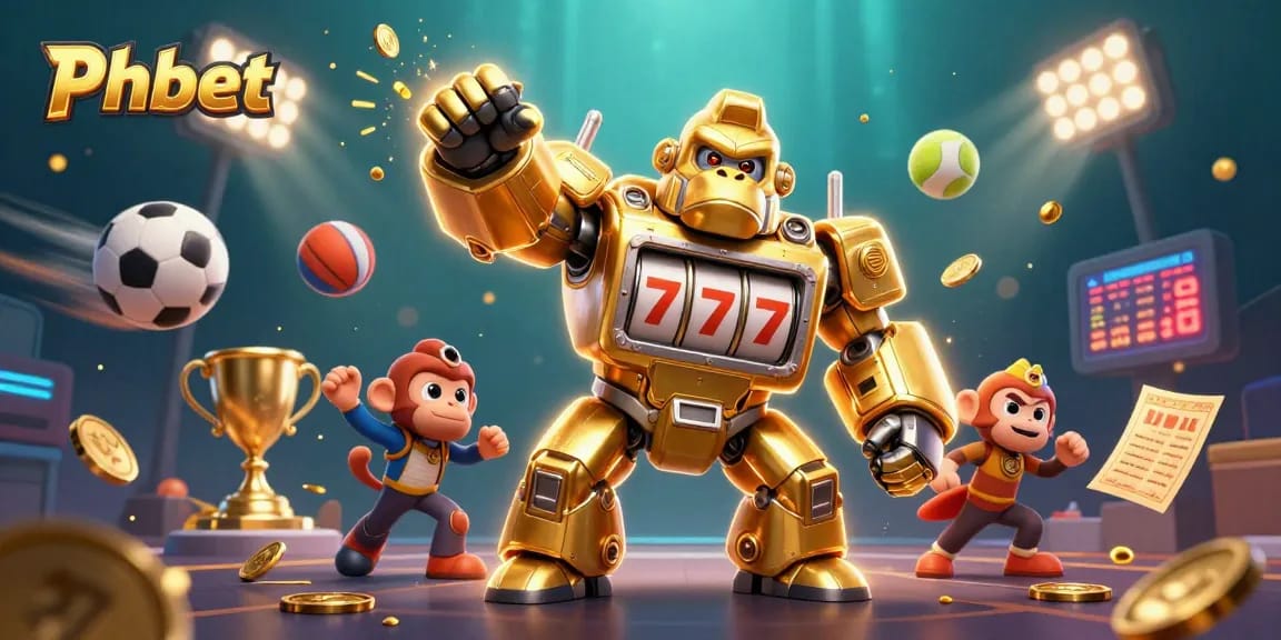 Experience thrilling wins at Phbet with dynamic 3D casino illustration featuring a golden gorilla mech.