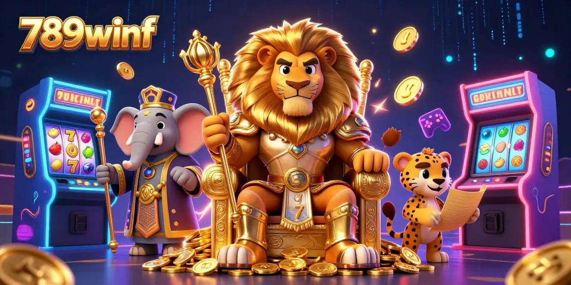 Experience the thrill of gaming with 789winf featuring a lion king, showcasing dynamic casino elements.