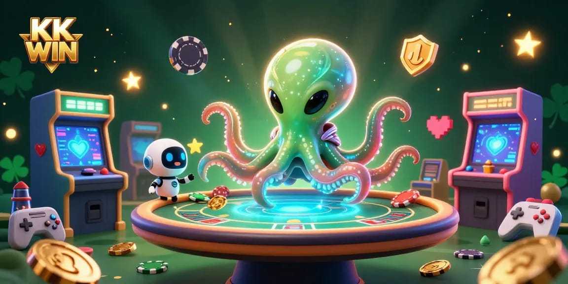 Engage in thrilling poker action at KK WIN with a 3D alien octopus and dynamic gaming elements.