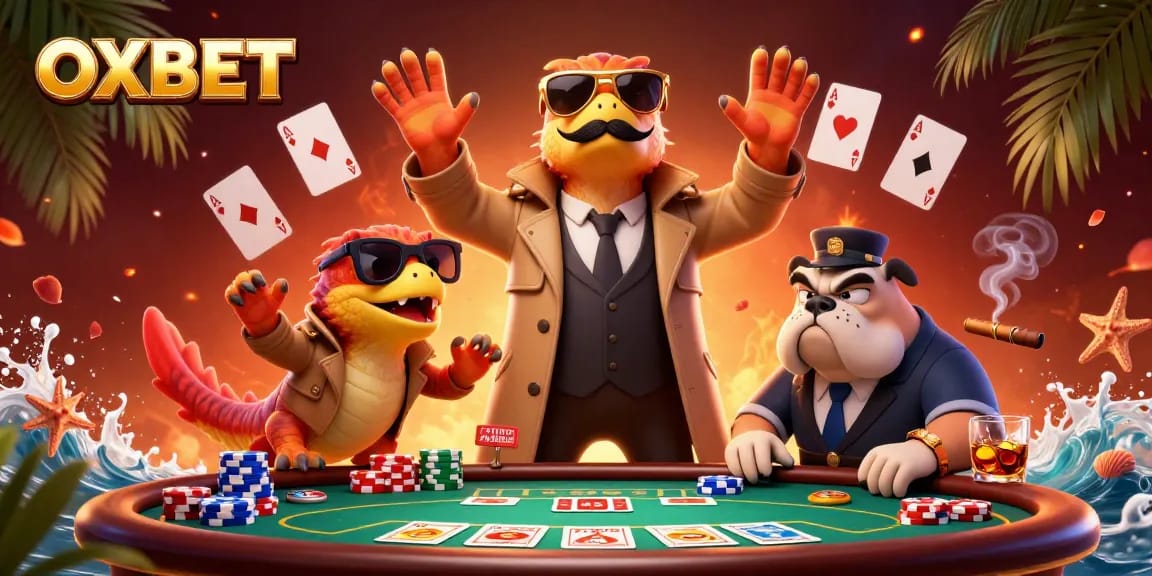 Experience OXBET as cartoon raptors in a trench coat attempt entry into a VIP casino lounge.