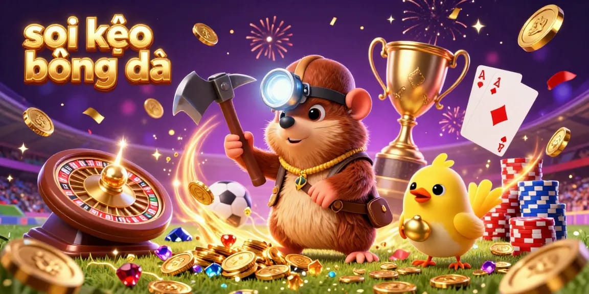 Soi kèo bóng đá celebration scene featuring vibrant energy with golden coins and sporty elements