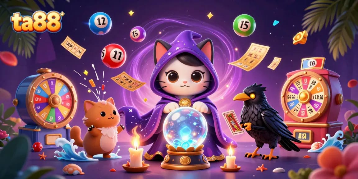 Experience the magic of ta88 with vibrant lottery elements and captivating mystical characters