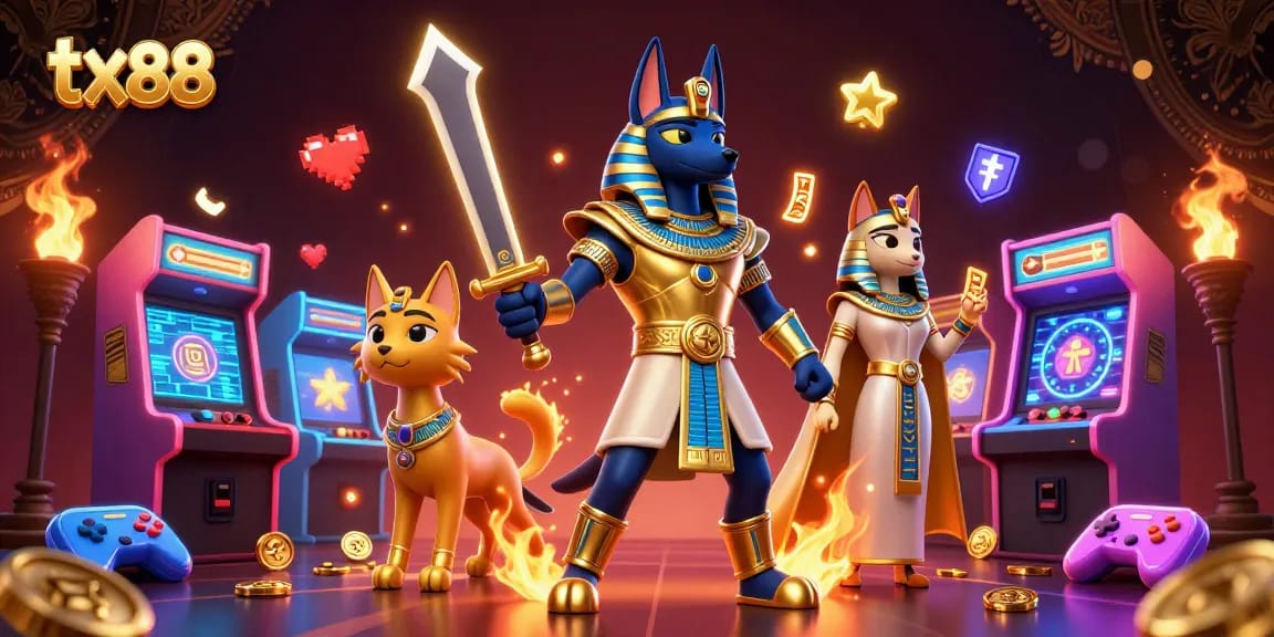 Experience thrilling gameplay at tx88 with ancient Egyptian warriors in vibrant casino art.