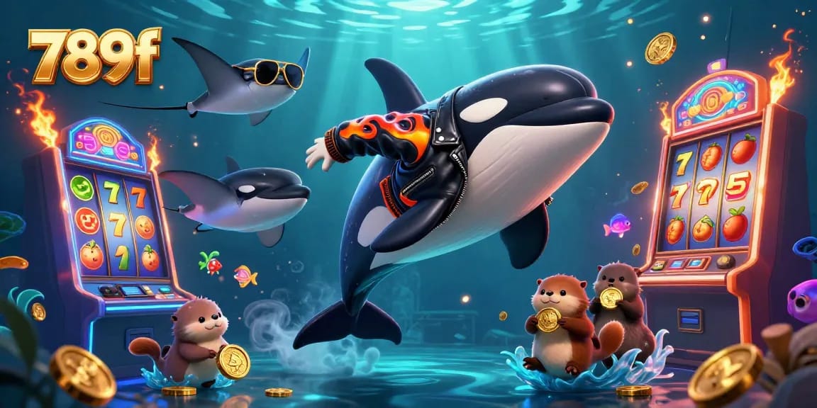 Engage in thrilling gameplay at 789f with vibrant slot machines and sea creatures celebrating wins under the ocean.